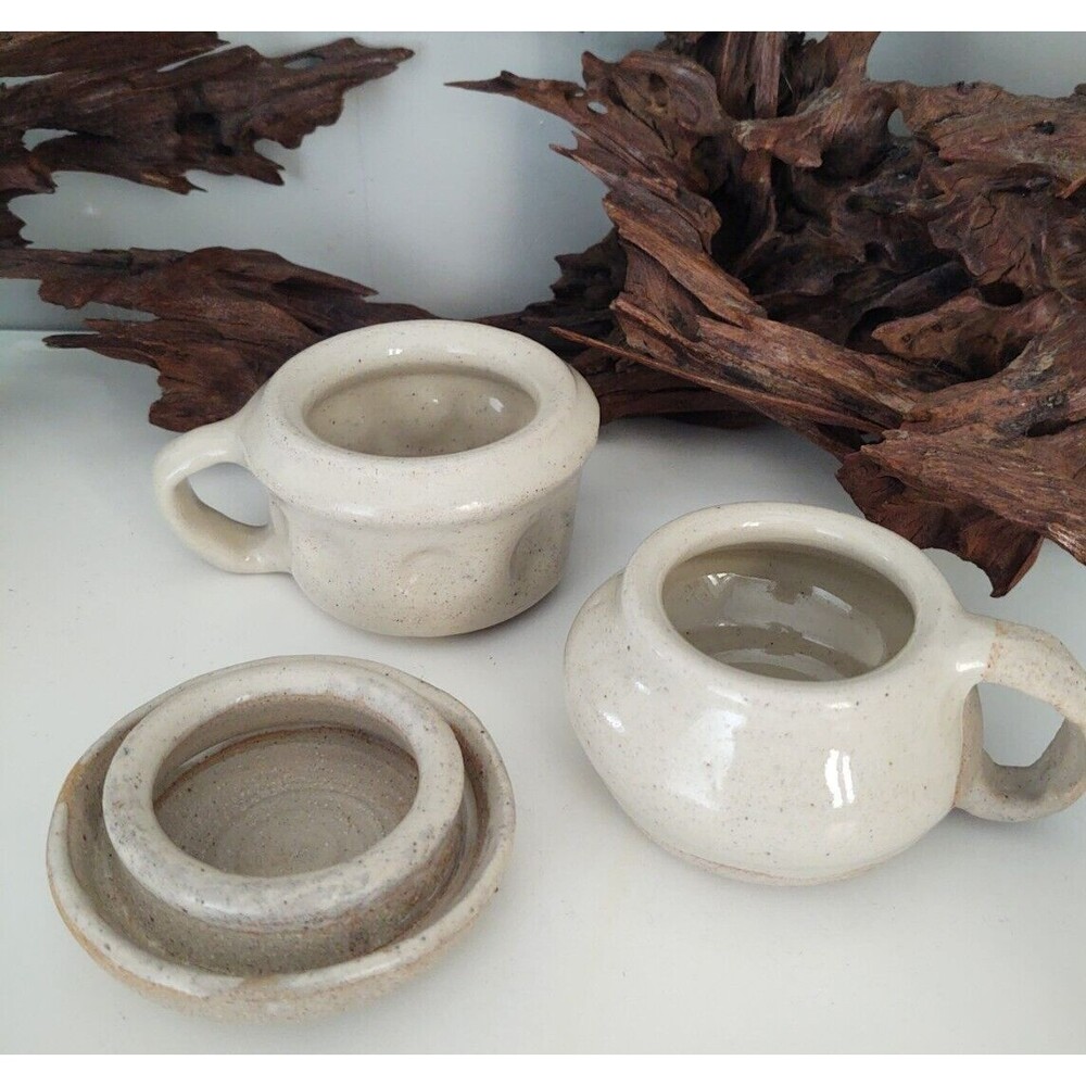 3 pc Hand Thrown Japanese Matcha Tea Ceremony Stoneware Clay Pottery Bowl Signed